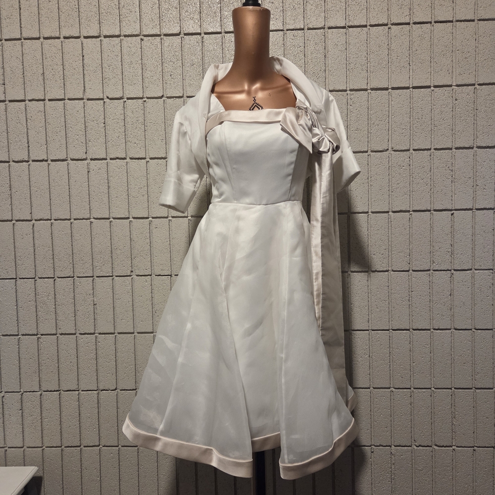 Elegant Ivory Fit-and-Flare Cocktail Dress with Bolero